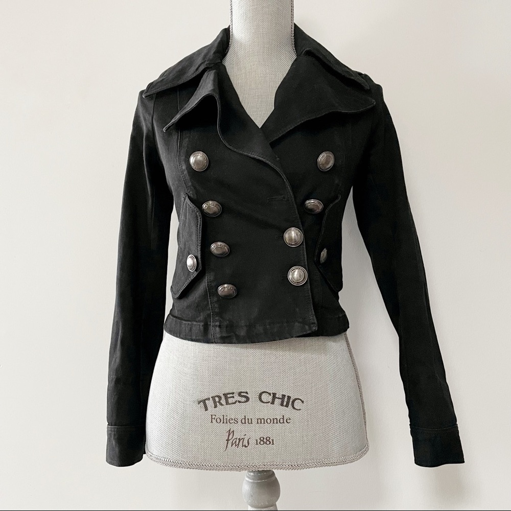 Burberry Brit denim jacket military style front buttons